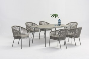 ECCO Top Sale Alum. Rope Dining Set 6+1 Good Price Stackable Chair Outdoor Garden Patio Furniture China Factory