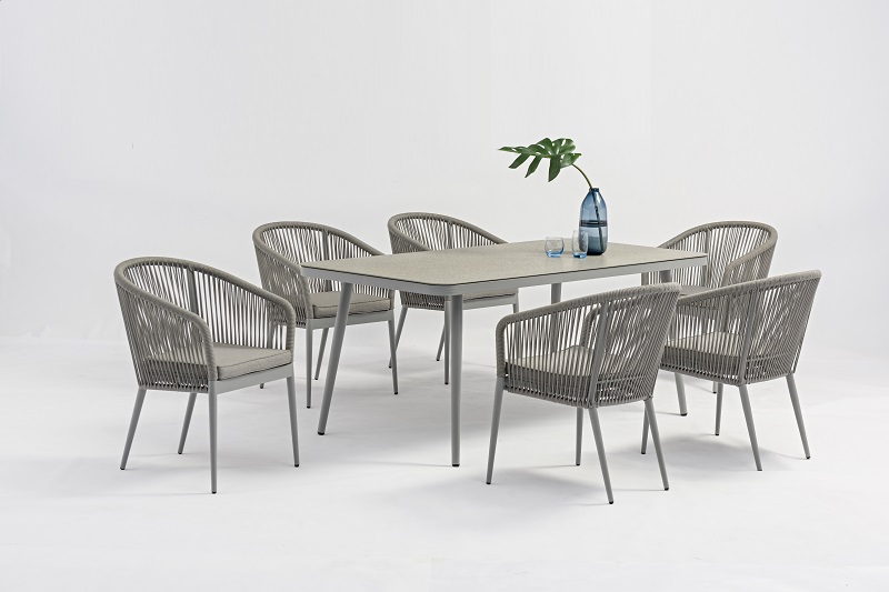 ECCO Top Sale Alum. Rope Dining Set 6+1 Good Price Stackable Chair Outdoor Garden Patio Furniture China Factory Featured Image