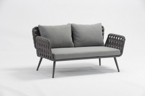 2 Seat Sofa Ascona alum. rubber rope lounge sofa 4pcs set K/D With Stone Glass Table Top