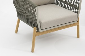 Alicante Modern Patio Furniture Aluminum Sofa Teak Wood Leg K/D Luxury Waterproof Handwoven Rope Outdoor Garden Sofa Set