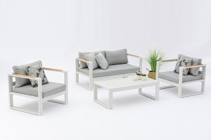 Andermatt Alum. Sofa 4pcs Set – K/D Outdoor Garden Sofa Set with teakwood insert arm
