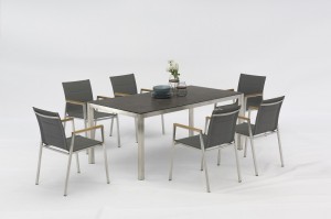 Outdoor Furniture BEJA Stainless Steel Glass Dining Table 90×90/180×90/220x100cm