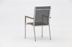 Stackable Arbon Patio Stainless Steel Textilene Teak Armrest Dining Chair