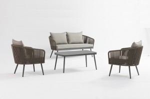 Ecco Outdoor Textylene rope with PE wicker Terrace Furniture Sofa Aluminum Outdoor Sofa 4pcs