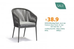 Super Lowest Price China Outdoor Garden Alum. Rope Stackable Dining Chair Good Comfort