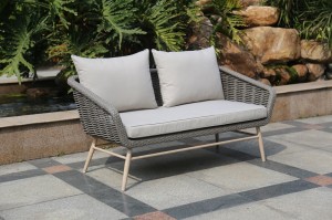 Outdoor Furniture GLASGOW Alum. Rattan Wicker Lounge 4 Pcs Set K/D With Soft Comfort Cushions Legs In Teak Color Hand Paint