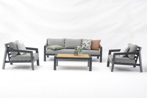 Grander Alum. Sofa Set – K/D Inserted Teak Wood Slat Table Top
