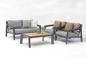 Grander Alum. Sofa Set – K/D Inserted Teak Wood Slat Table Top