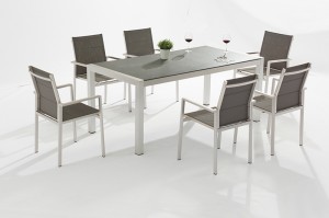 JACREA OUTDOOR Orosei brushed alum. glass table 180×90