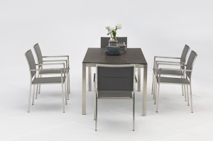 Mela Stainless Steel Furniture Textilene Armrest Dining Chair Outdoor