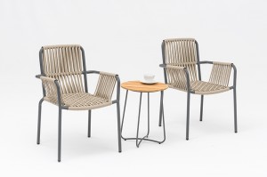 Outdoor Furniture China Factory RIGI Alum. Textilene Rope Chair Balcony Set With Teak Table