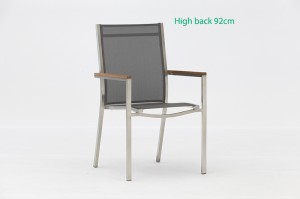 Stackable Arbon Patio Stainless Steel Textilene Teak Armrest Dining Chair