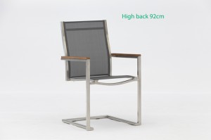 SINGEN Stainless Steel Textilene Dining Chair With Teak Outdoor Garden Patio Furniture China Factory Supplies