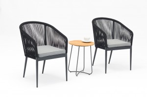 Ecco Alum. Rope Balcony Set With Heavy Duty Foldable Table 70x70cm Outdoor Furniture
