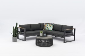 Andeer Alum. Sofa 5pcs Set Arm With Teak Wood Insert Outdoor Corner Lounge Set