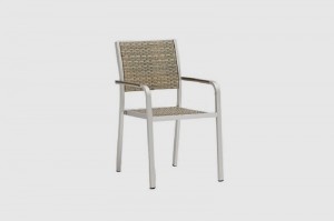 Kendal Alum. Dining PE Flat Rattan Chair With Poly Wood Arms