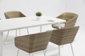 Garden Outdoor Furniture KIVIK Alum. Wicker Dining Set With Rectangular table