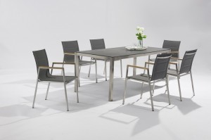 Stainless steel dining 7pcs set table size 180x90cm with ceramic glass