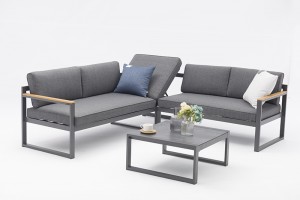 Lolland Alum. Corner Sofa 4pcs set With Lounger – K/D Aluminum Lounge Set