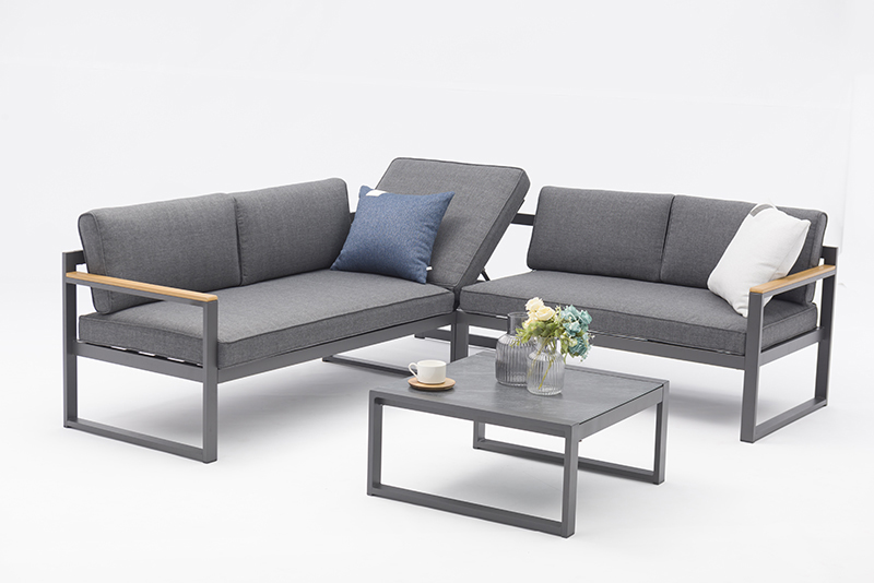 Lolland Alum. Corner Sofa 4pcs set With Lounger – K/D Aluminum Lounge Set Featured Image