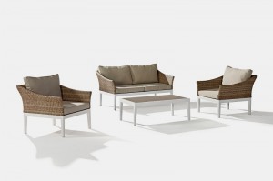 Patio Furniture SIENA Alum. Wicker Lounge 4pcs Set K/D With Soft Comfort Cushions