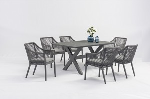 Siena Tapa Good Selling Aluminium Rope Dining 7pcs Set With-X-Shape-Table 200×100