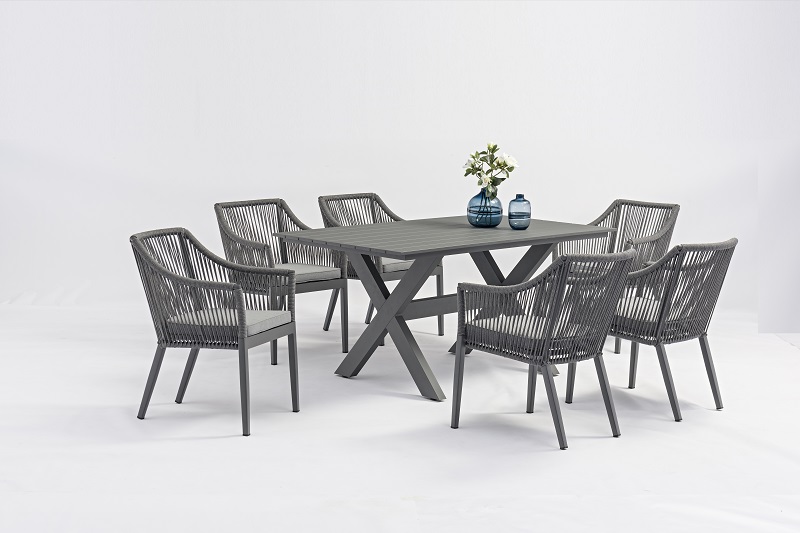 Reliable Supplier Outdoor Rattan Furniture - Patio  Furniture SIENA Alum. Olefin Rope Dining Set With X Shape Table – Jacrea