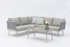 St. Moritz Corner Sofa Hot Sale Aluminium Rope Lounge 4pcs Set K/D Outdoor Furniture With Stone Glass Table