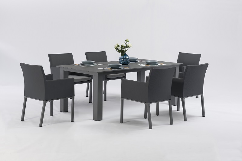VISTA Aluminium Textilene Dining 7pcs Set Outdoor Garden Patio Furniture China Factory Supplies Featured Image