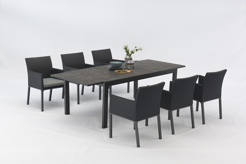VISTA Aluminium Textilene 7pcs Dining Set Extensionable Table Outdoor Garden Patio Furniture China Factory Supplies Featured Image