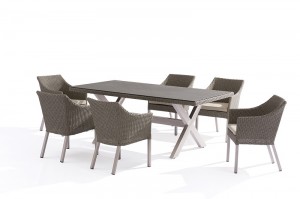 Outdoor Furniture X Alum. Glass Rattan Table 200x100cm For 6 people Dinning Set