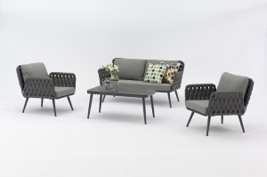 2 Seat Sofa Ascona alum. rubber rope lounge sofa 4pcs set K/D With Stone Glass Table Top