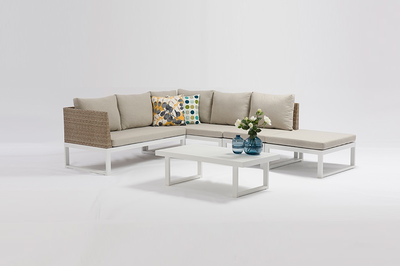 18 Years Factory Sofa Set Modern - Outdoor Furniture KOLN Alum. Wicker Corner Lounge 5pcs Set K/D – Jacrea