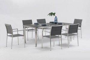 MELA Stainless Steel Textilene Dining 7pcs Set Outdoor Garden Patio Furniture China Factory Supplies